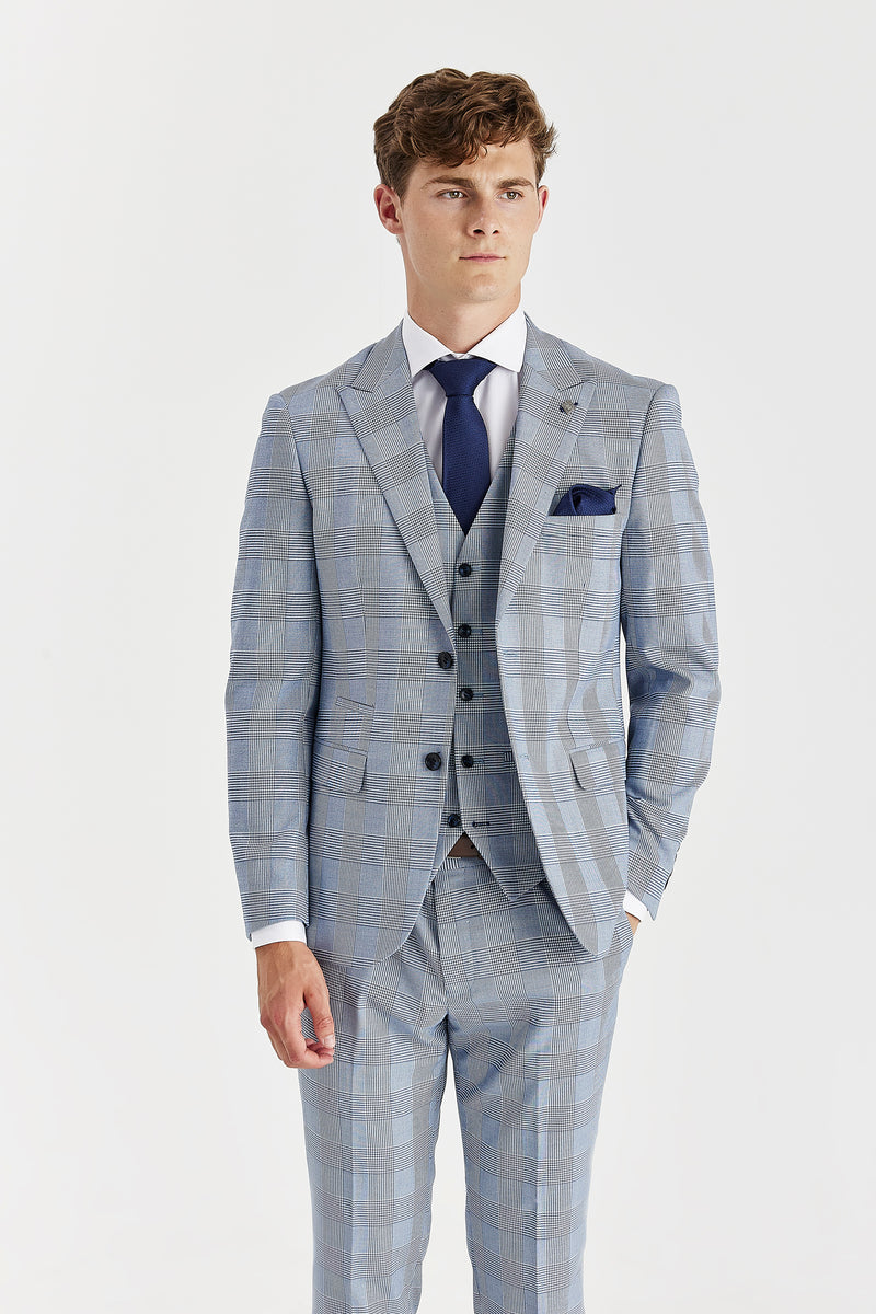 Mark Sky Blue Check Three Piece Suit