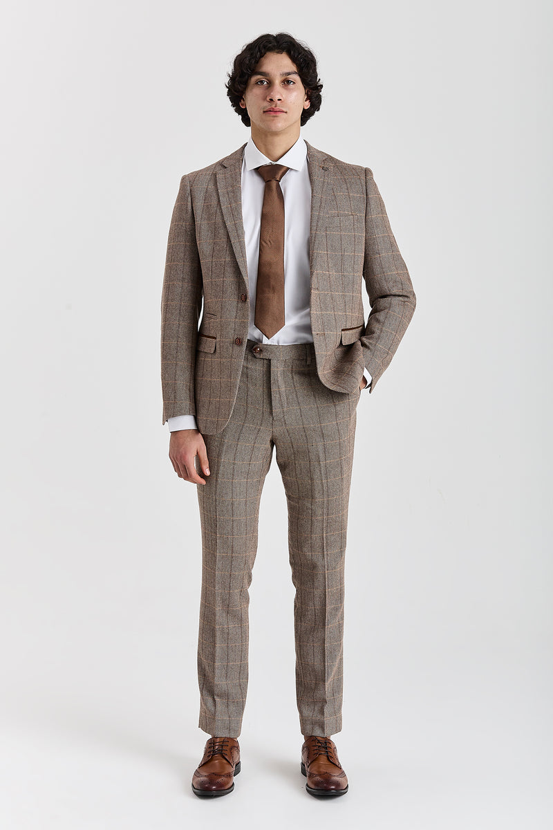 Harris - Men's Brown Tweed Check Trousers
