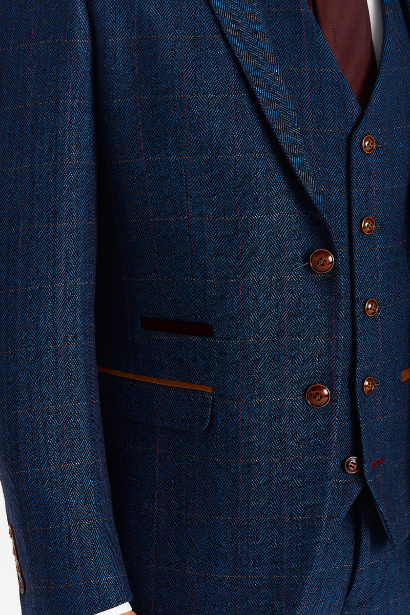 Scott Navy Tweed Check Three Piece Suit