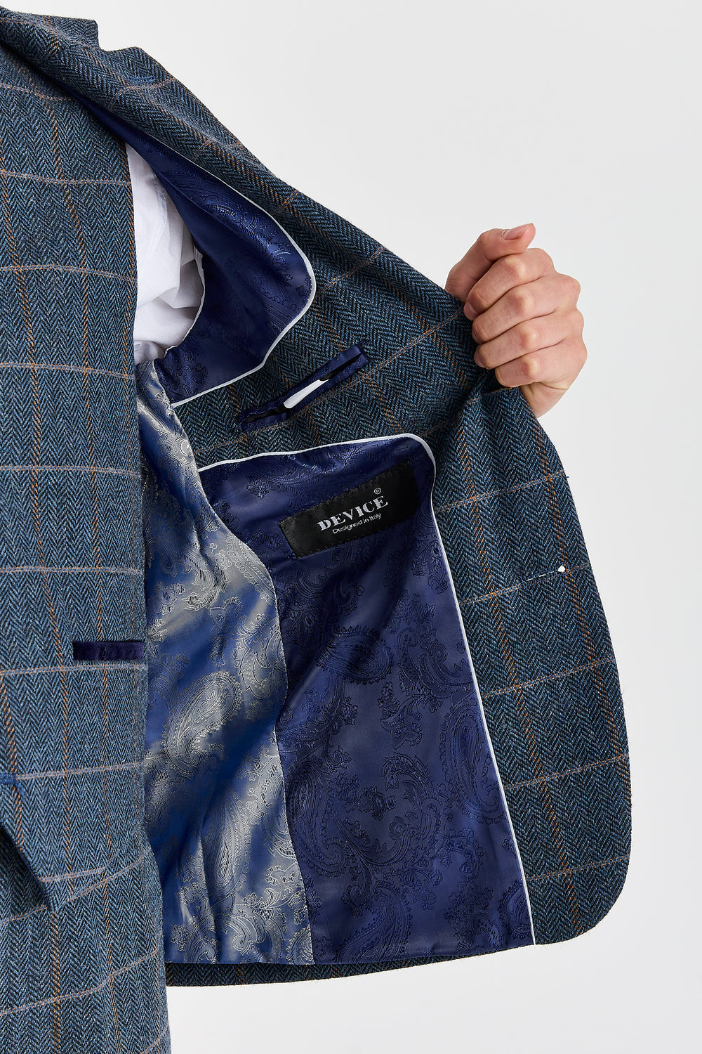 Harris - Men's Navy Herringbone Tweed Check Blazer