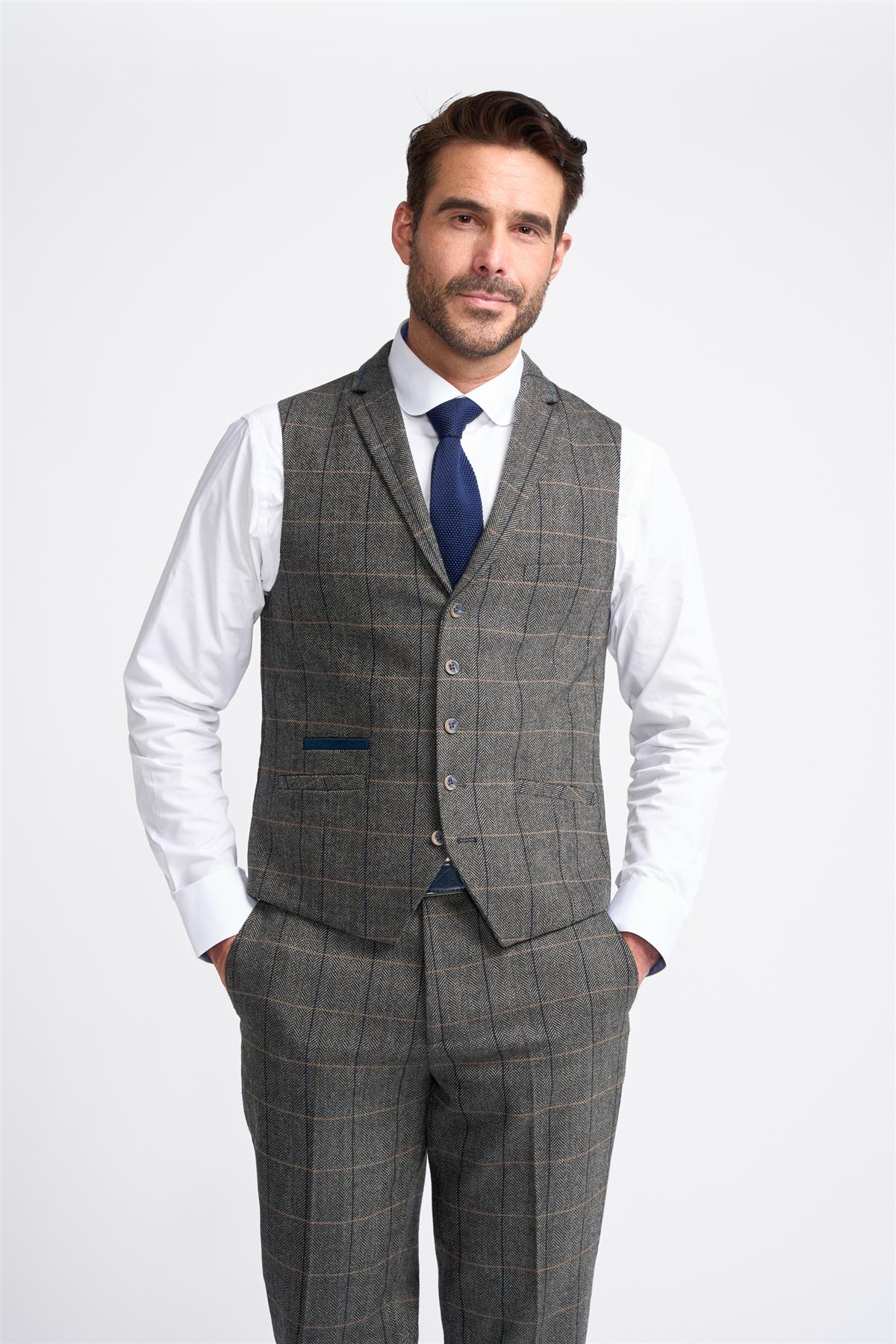 Grey Tweed Check Waistcoat