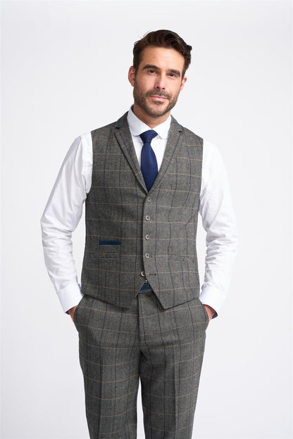 Grey Tweed Check Waistcoat