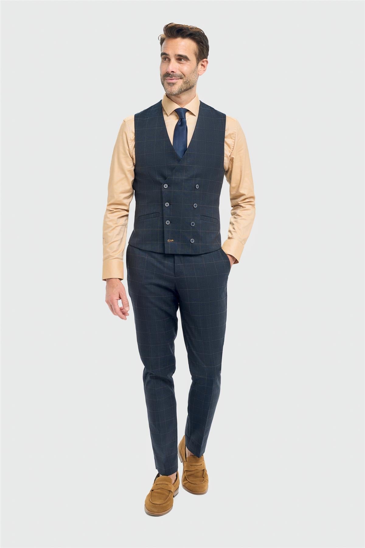 Torino Navy Double Breasted Waistcoat