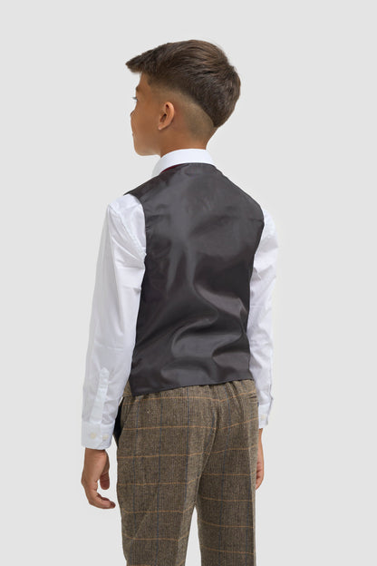 Boys Albert Brown Tweed Check Suit