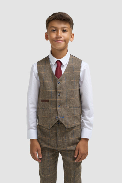 Boys Albert Brown Tweed Check Suit
