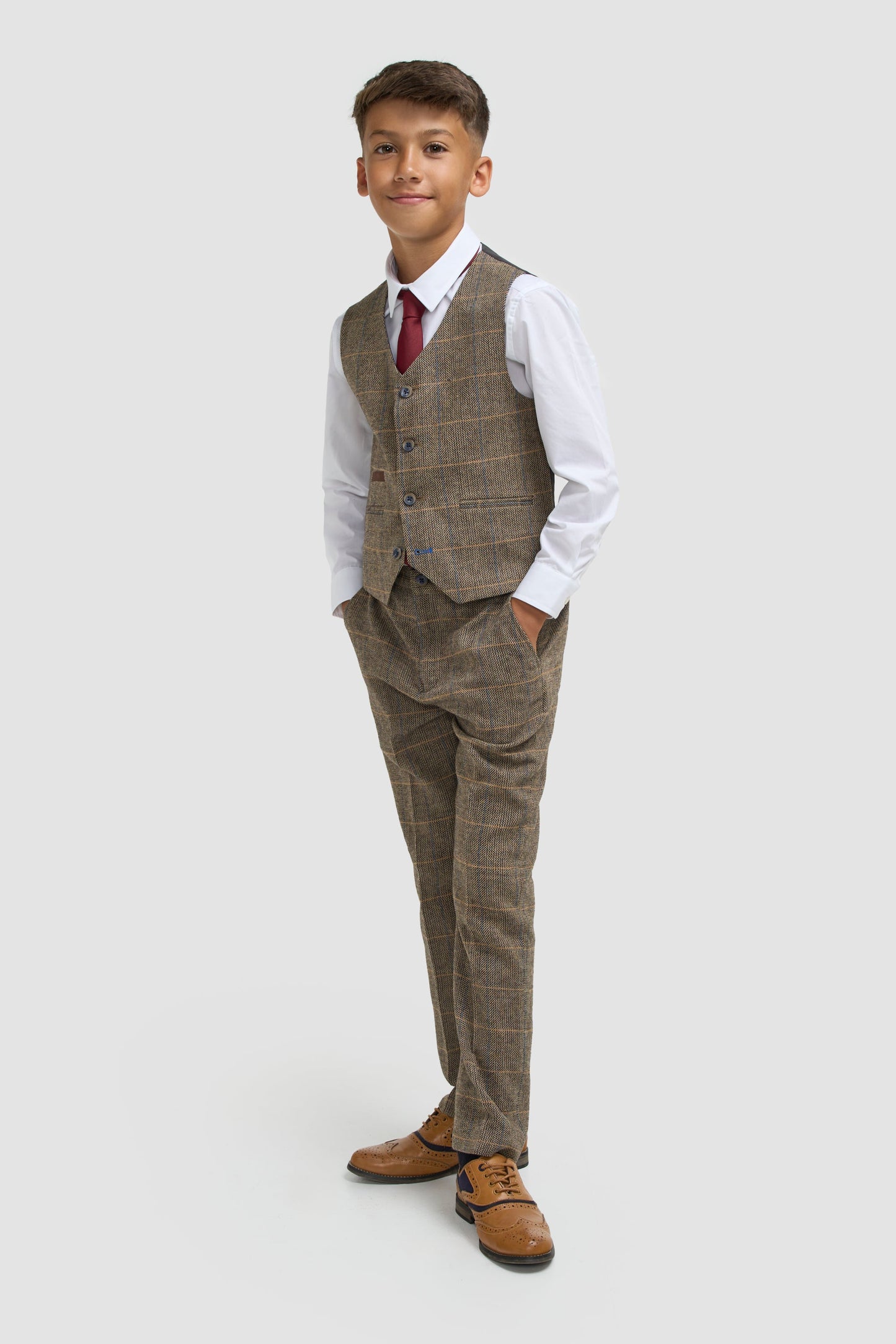 Boys Albert Brown Tweed Check Suit