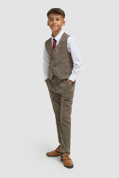 Boys Albert Brown Tweed Check Suit