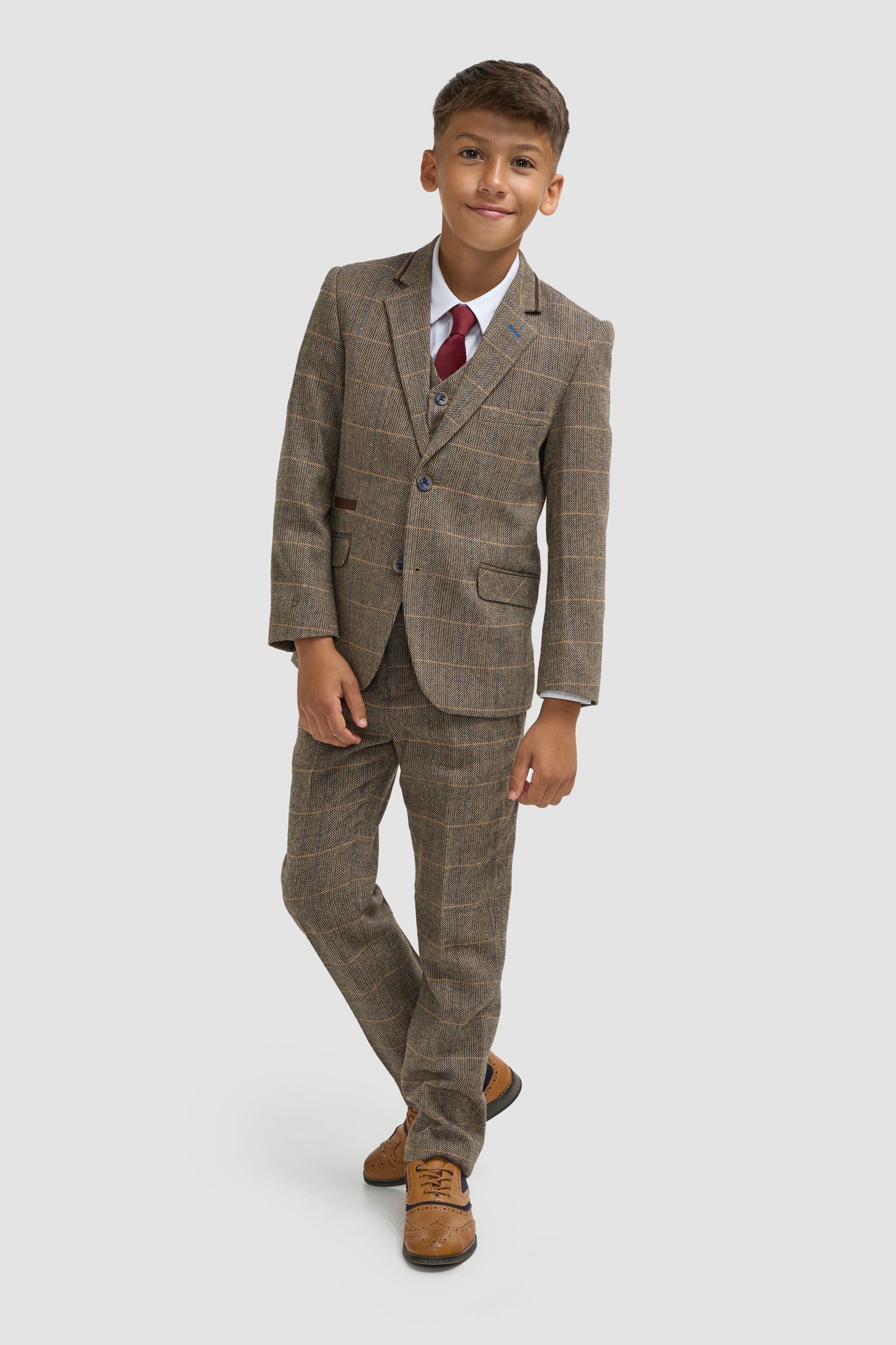 Boys Albert Brown Tweed Check Suit