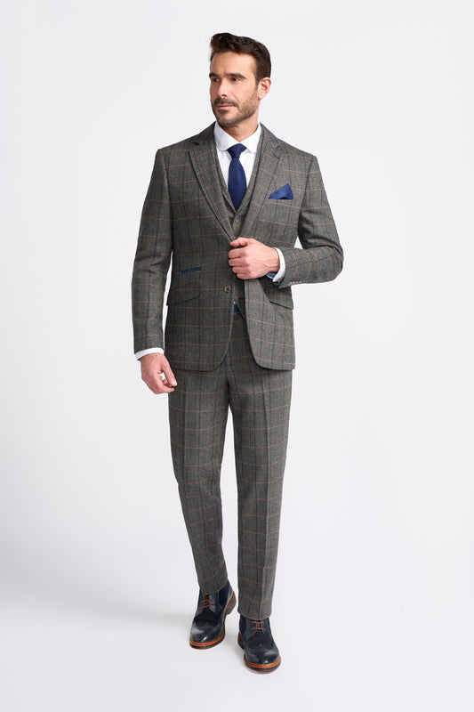 Grey Tweed Check Three Piece Suit