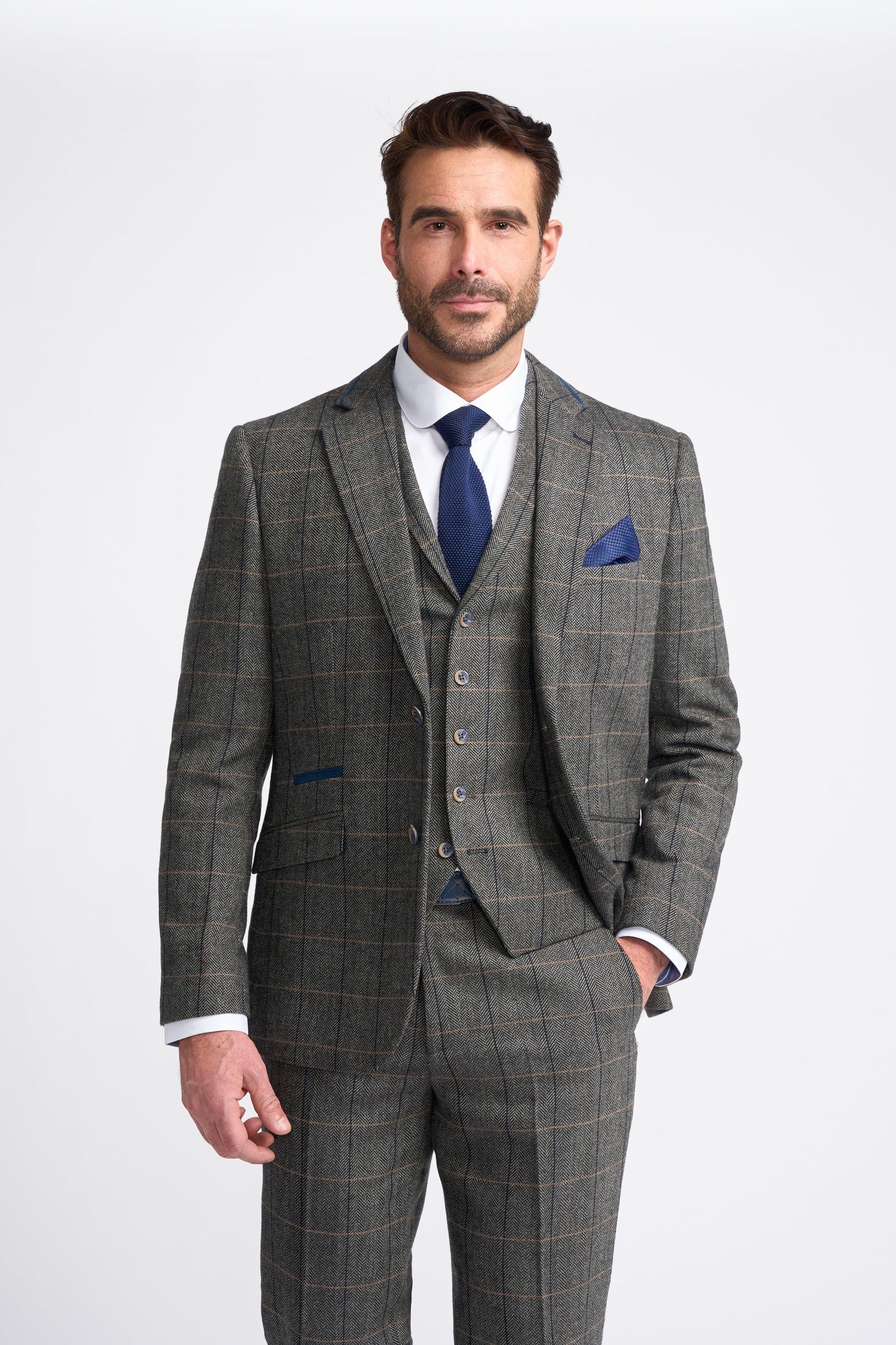 Grey Tweed Check Three Piece Suit