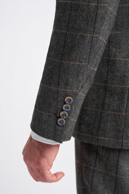 Grey Tweed Check Three Piece Suit