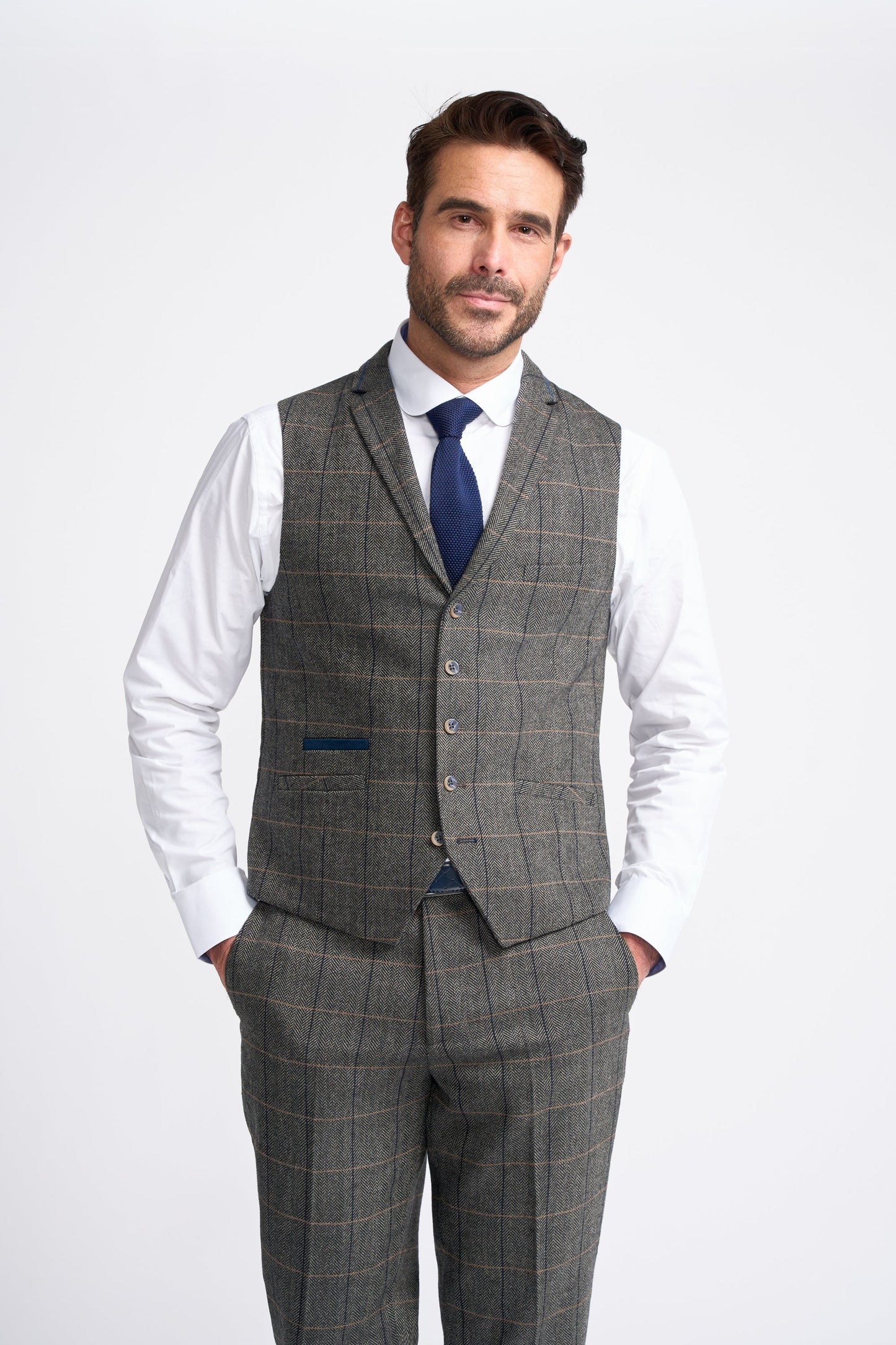 Grey Tweed Check Three Piece Suit