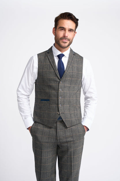 Grey Tweed Check Three Piece Suit
