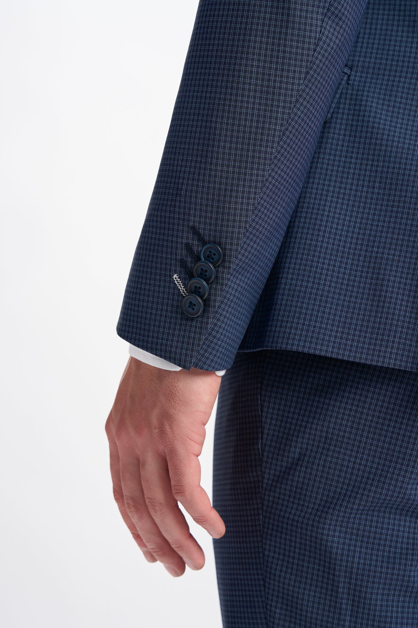 Bond Wool Rich Navy Check Double Breasted Two Piece Suit