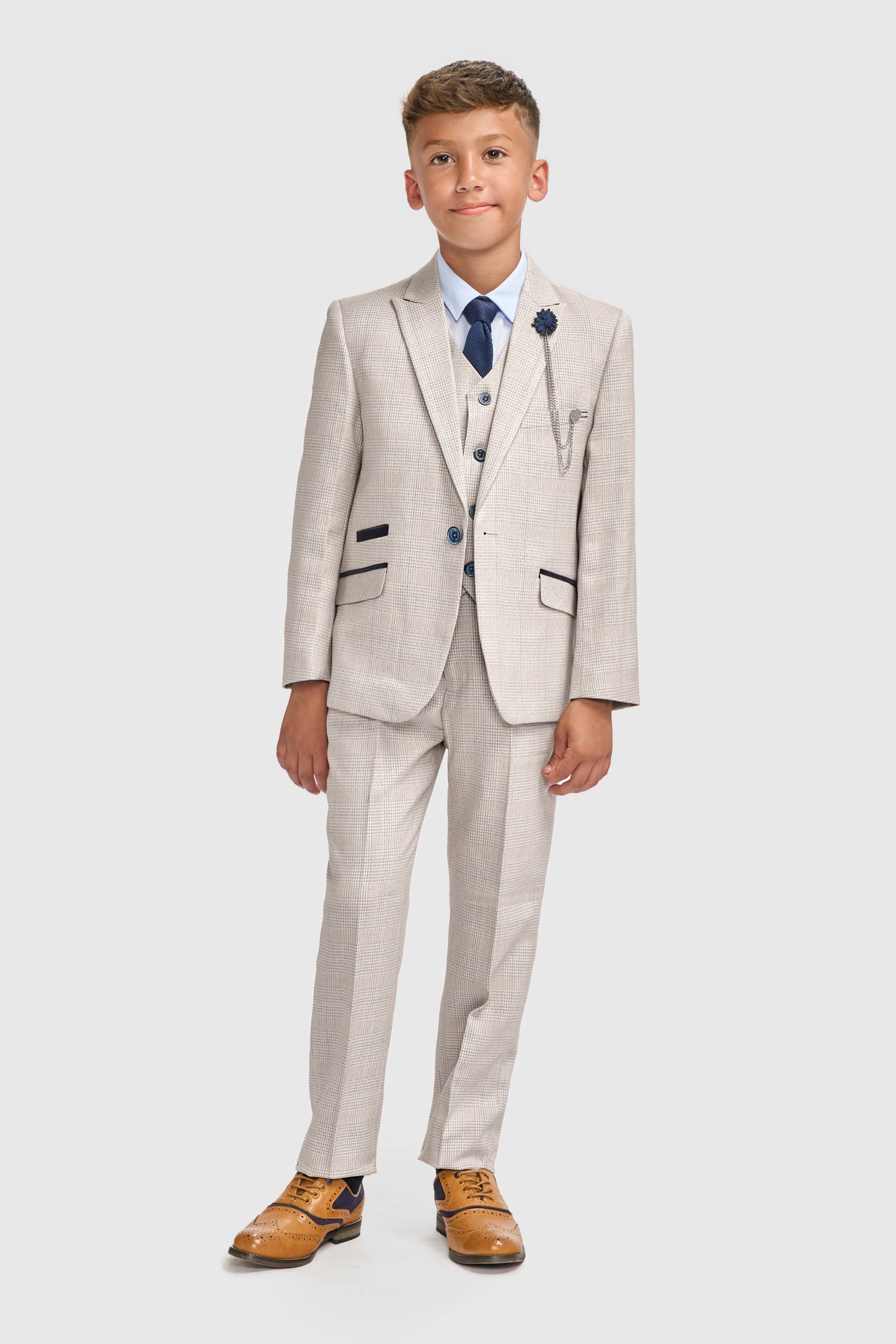 Boys Caridi Beige Three Piece Suit