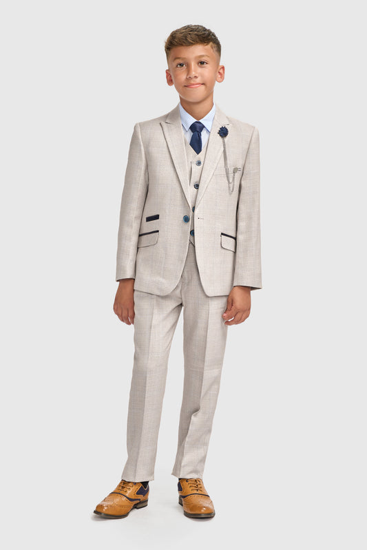 Boys Caridi Beige Three Piece Suit