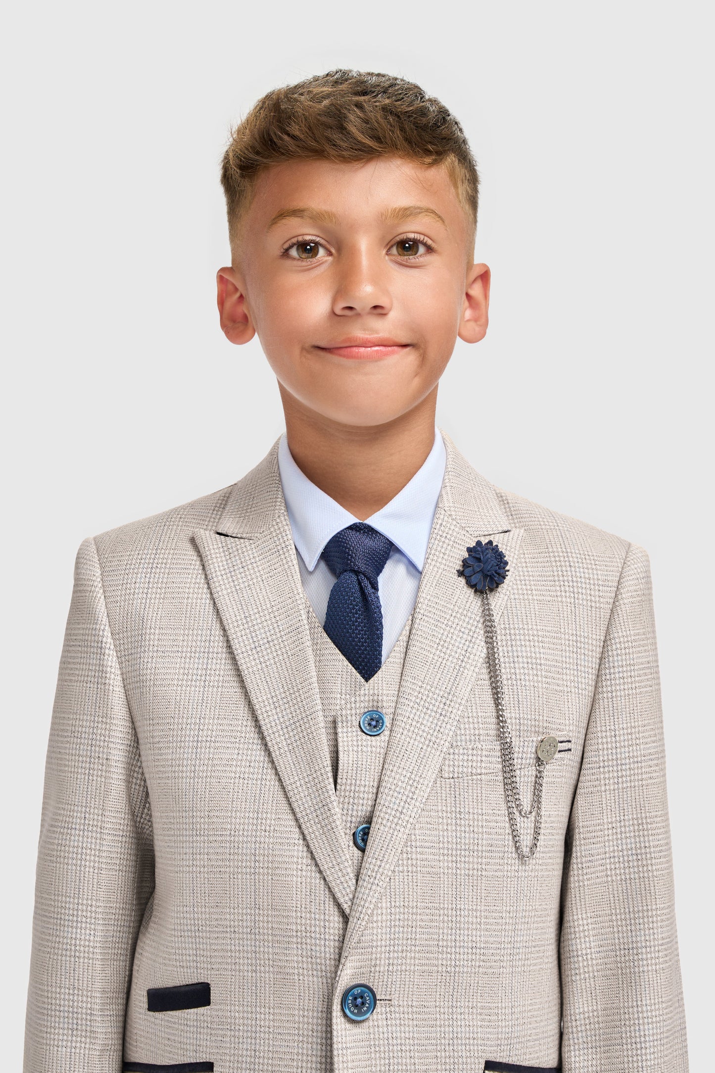 Boys Caridi Beige Three Piece Suit