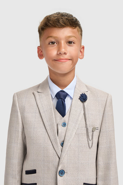 Boys Caridi Beige Three Piece Suit