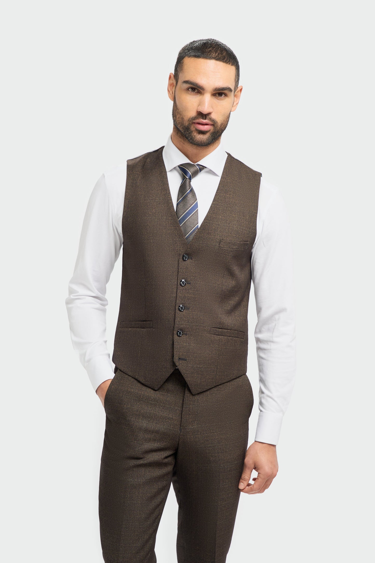 Caridi Brown Regular Check Three Piece Suit