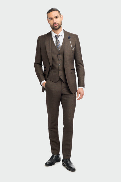 Caridi Brown Regular Check Three Piece Suit