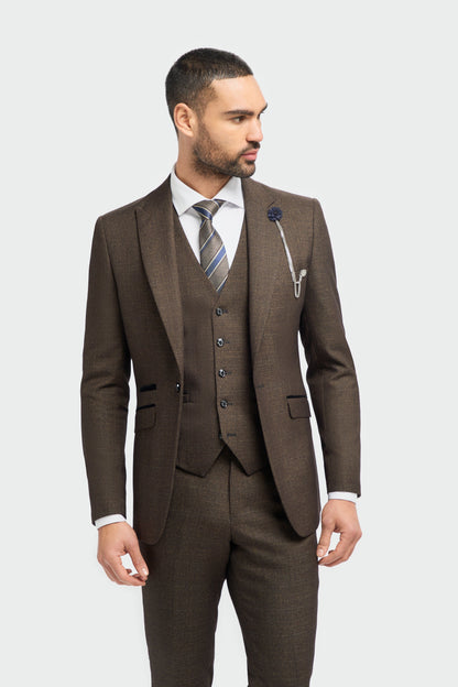 Caridi Brown Regular Check Three Piece Suit
