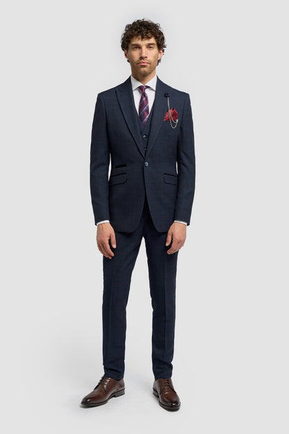 Caridi Navy Regular Check Three Piece Suit
