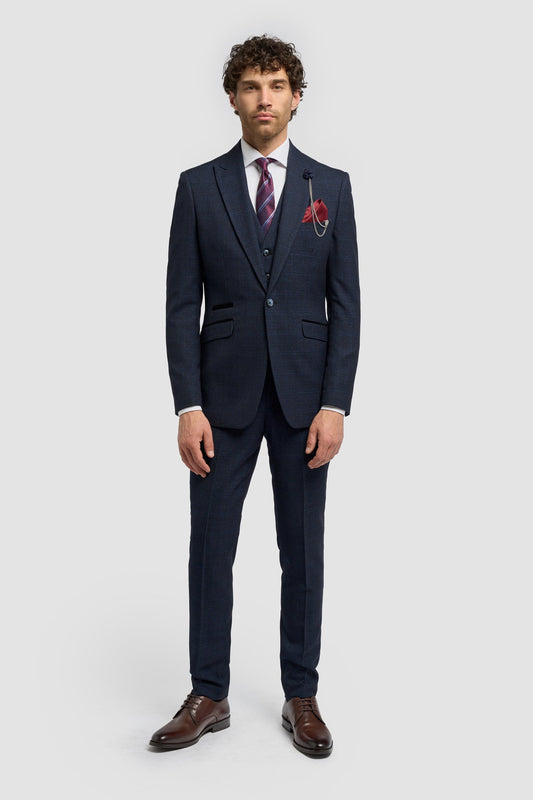 Caridi Navy Regular Check Three Piece Suit