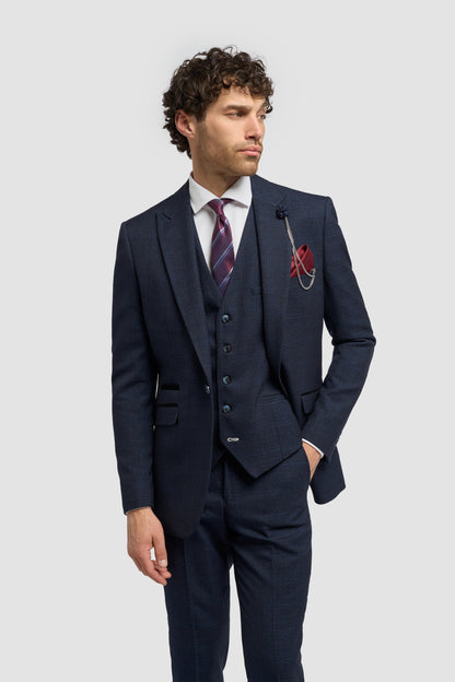 Caridi Navy Regular Check Three Piece Suit