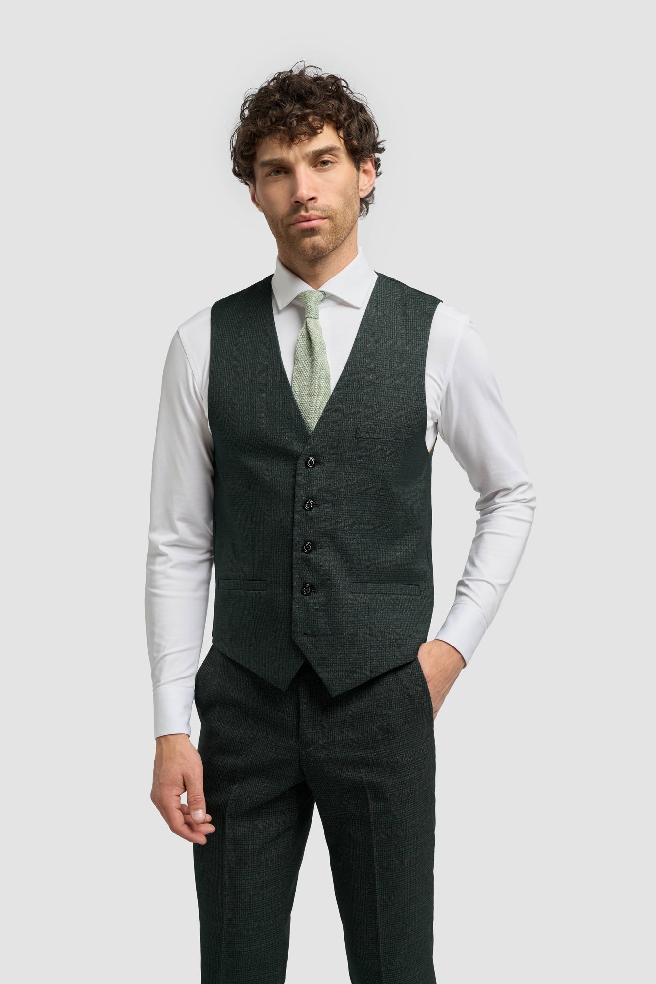 Caridi Olive Regular Check Three Piece Suit