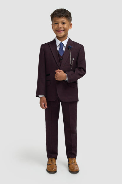 Boys Caridi Wine Three Piece Suit