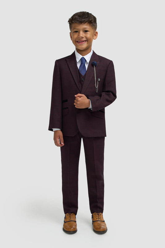 Boys Caridi Wine Three Piece Suit