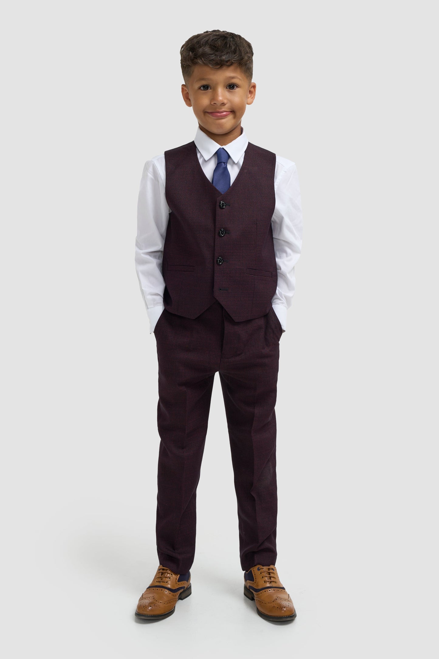 Boys Caridi Wine Three Piece Suit