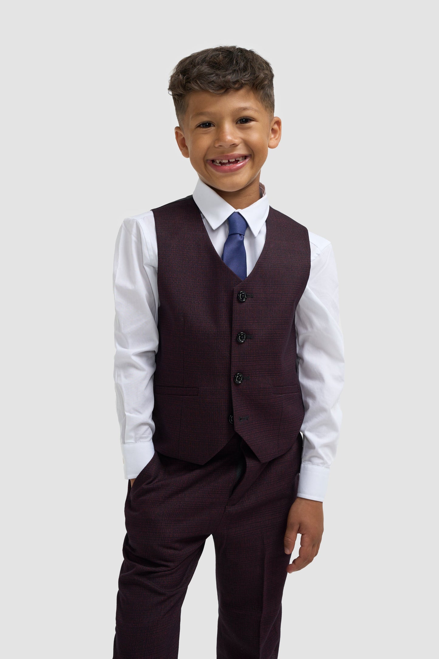 Boys Caridi Wine Three Piece Suit