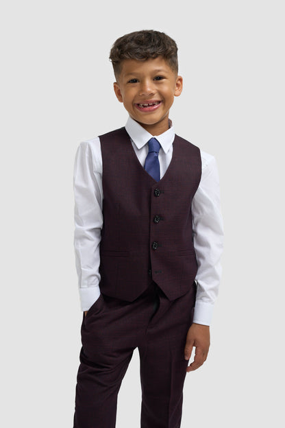 Boys Caridi Wine Three Piece Suit
