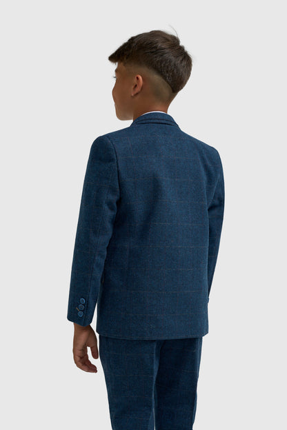 Boys Carnegi Navy Tweed Three Piece Suit