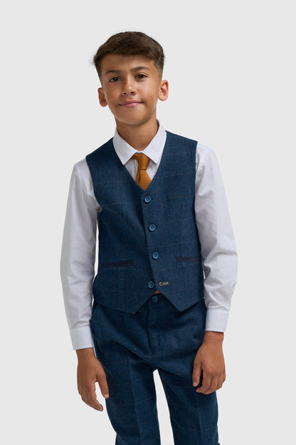 Boys Carnegi Navy Tweed Three Piece Suit