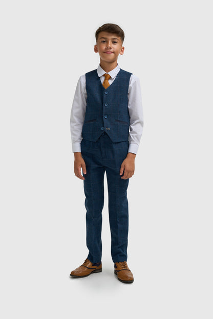 Boys Carnegi Navy Tweed Three Piece Suit