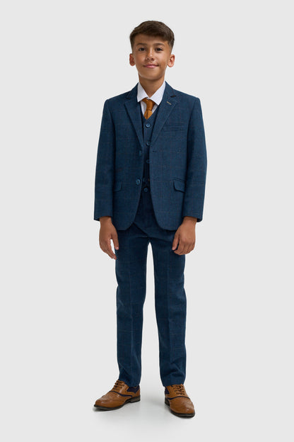 Boys Carnegi Navy Tweed Three Piece Suit