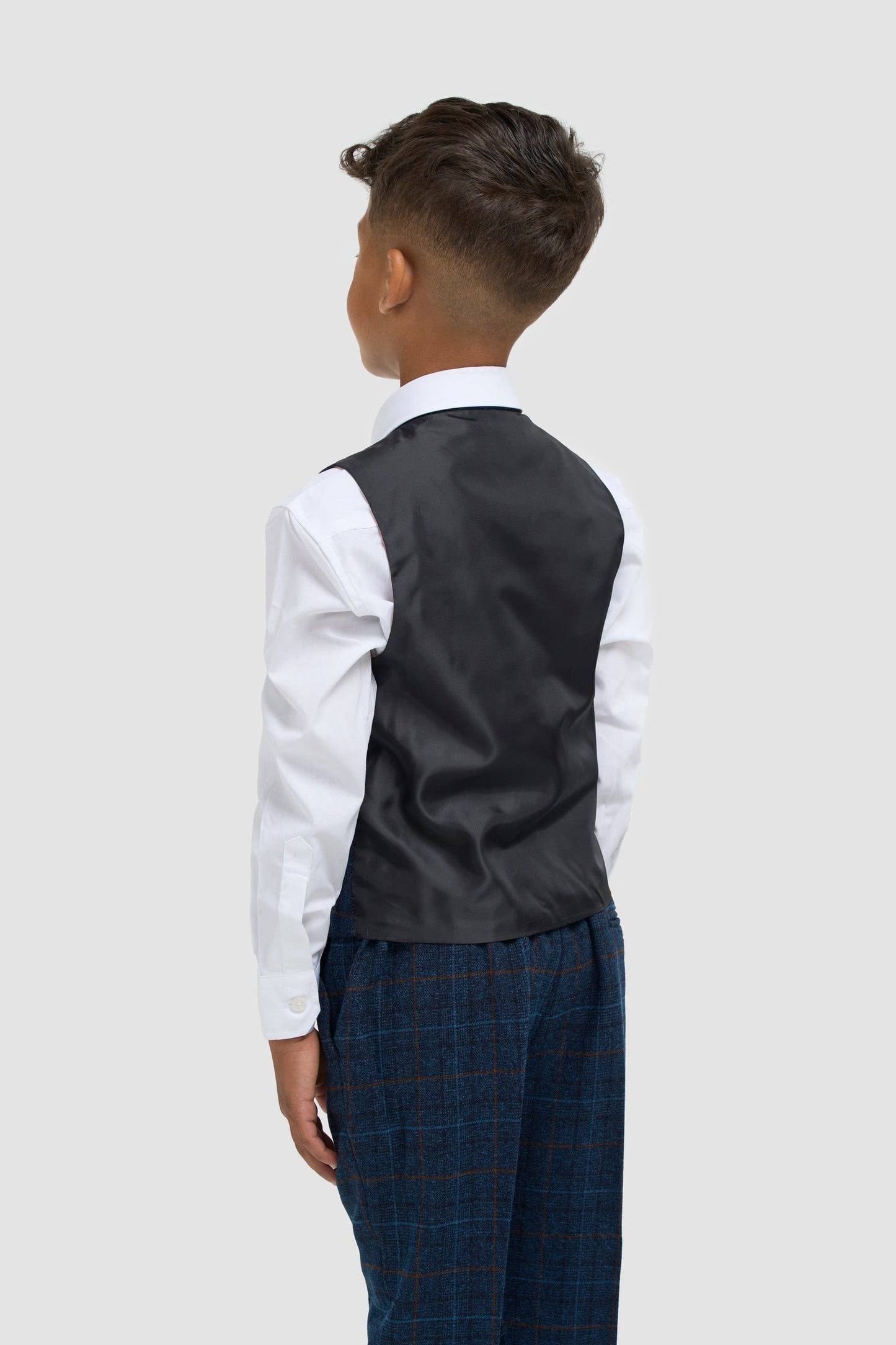 Boys Navy Blue Check Three Piece Suit