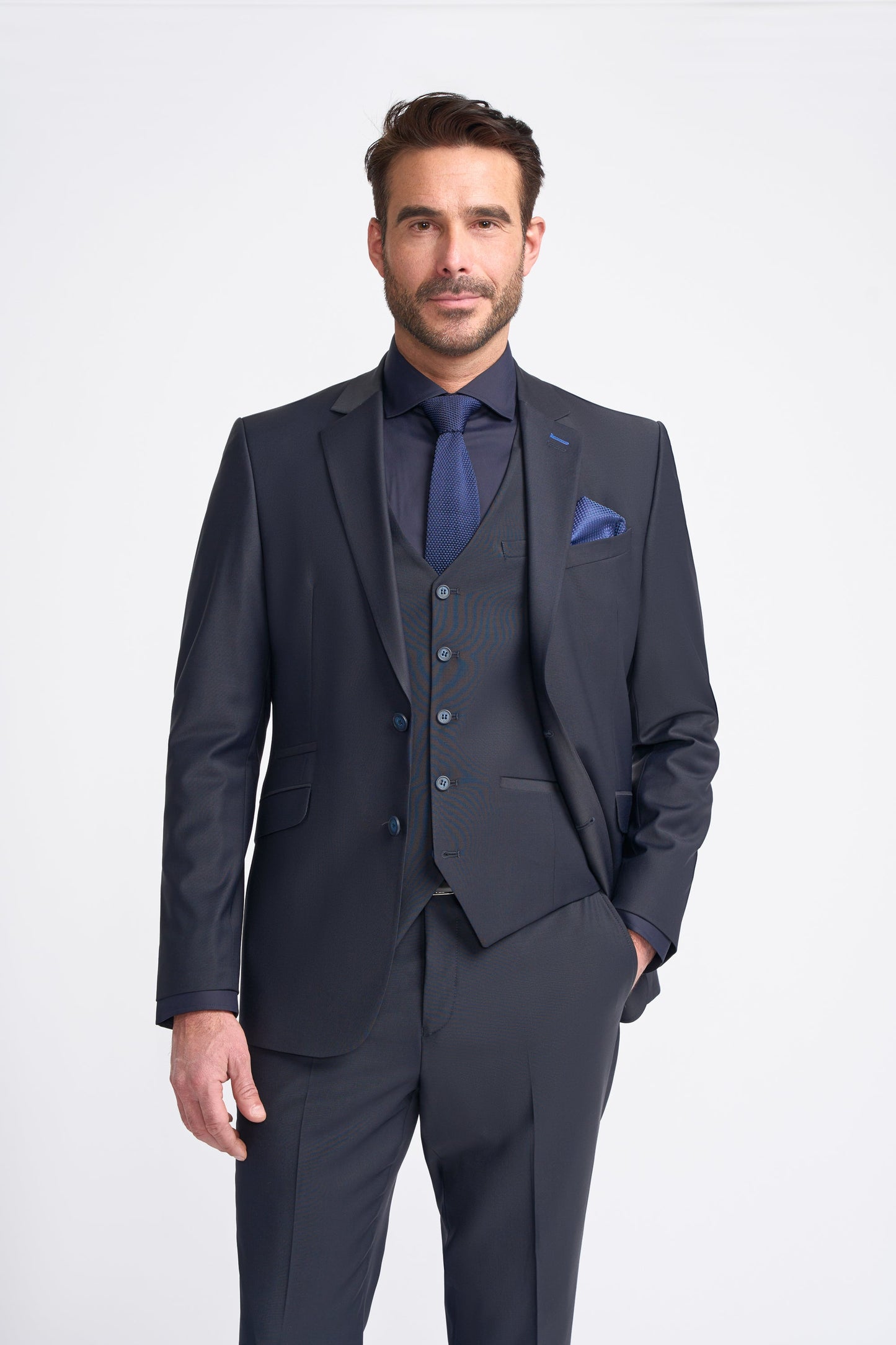 Bond Wool Rich Midnight Navy Three Piece Suit