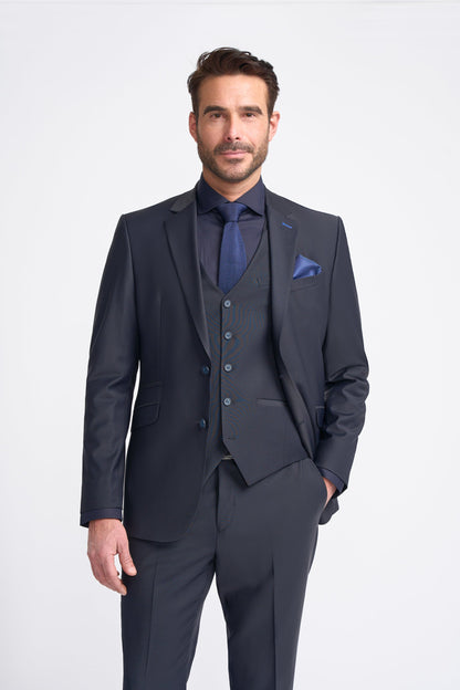 Bond Wool Rich Midnight Navy Three Piece Suit