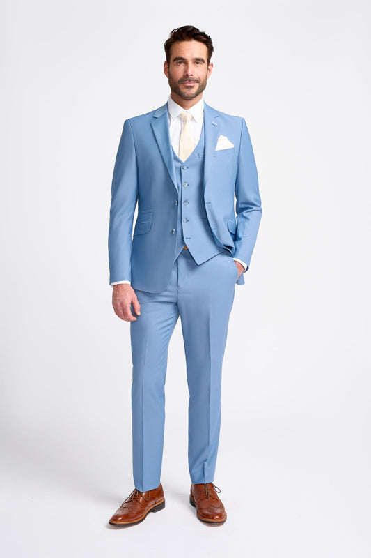 Bond Wool Rich Ocean Blue Three Piece Suit