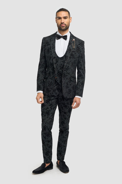 Georgi Black Floral Three Piece Suit