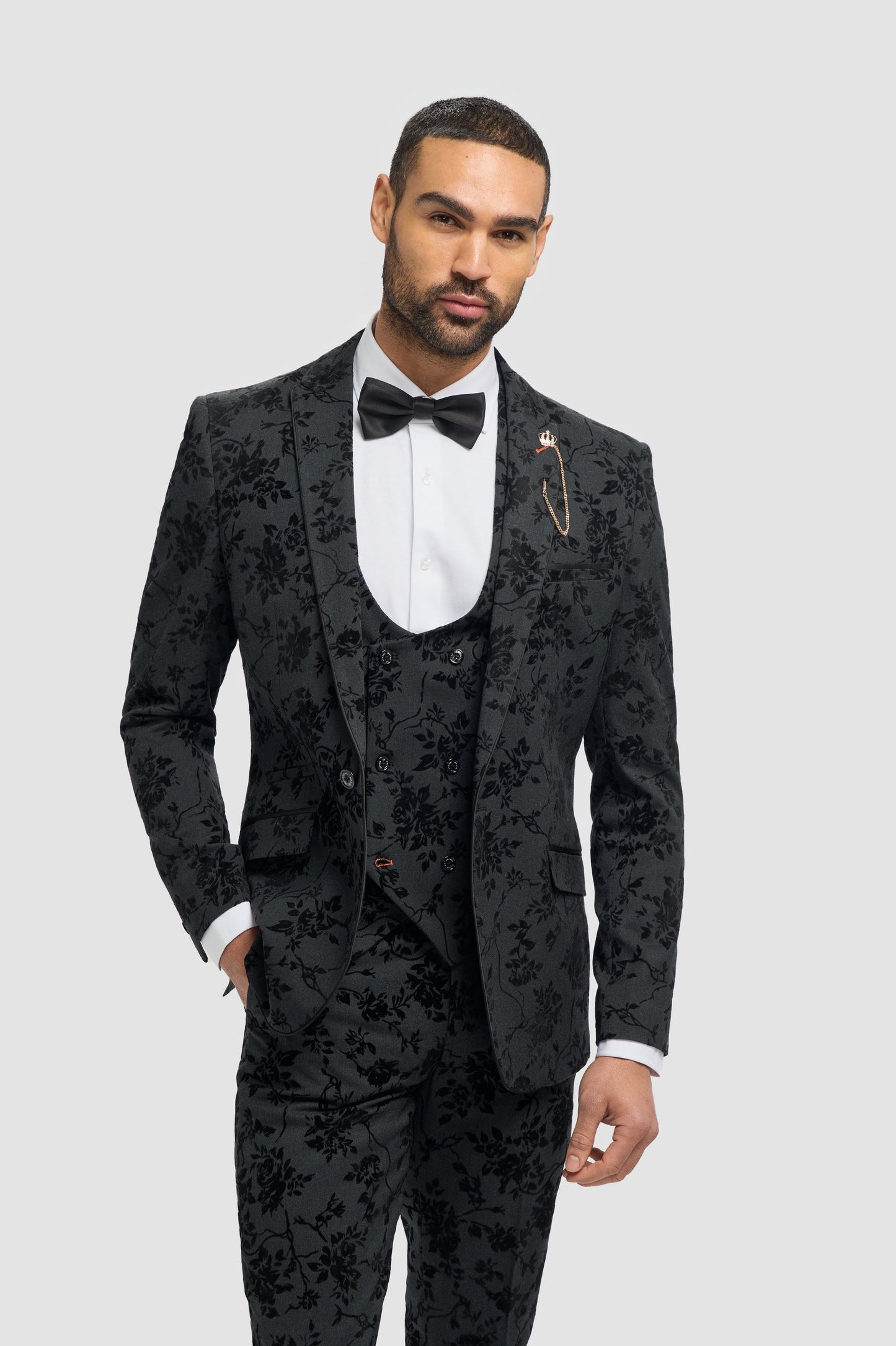 Georgi Black Floral Three Piece Suit