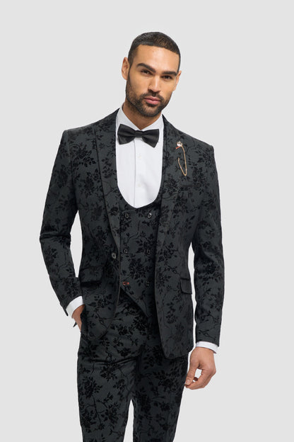 Georgi Black Floral Three Piece Suit