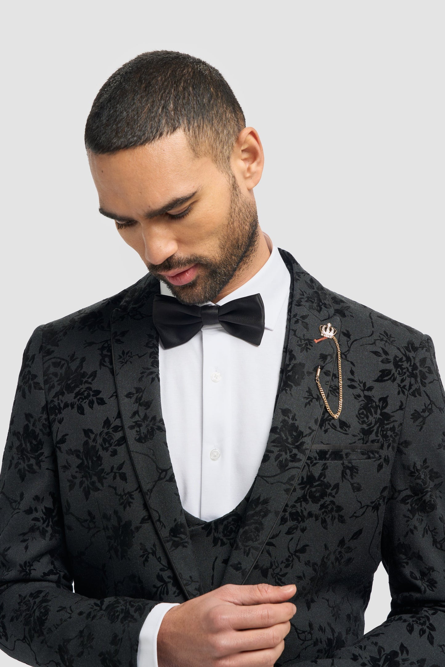 Georgi Black Floral Three Piece Suit