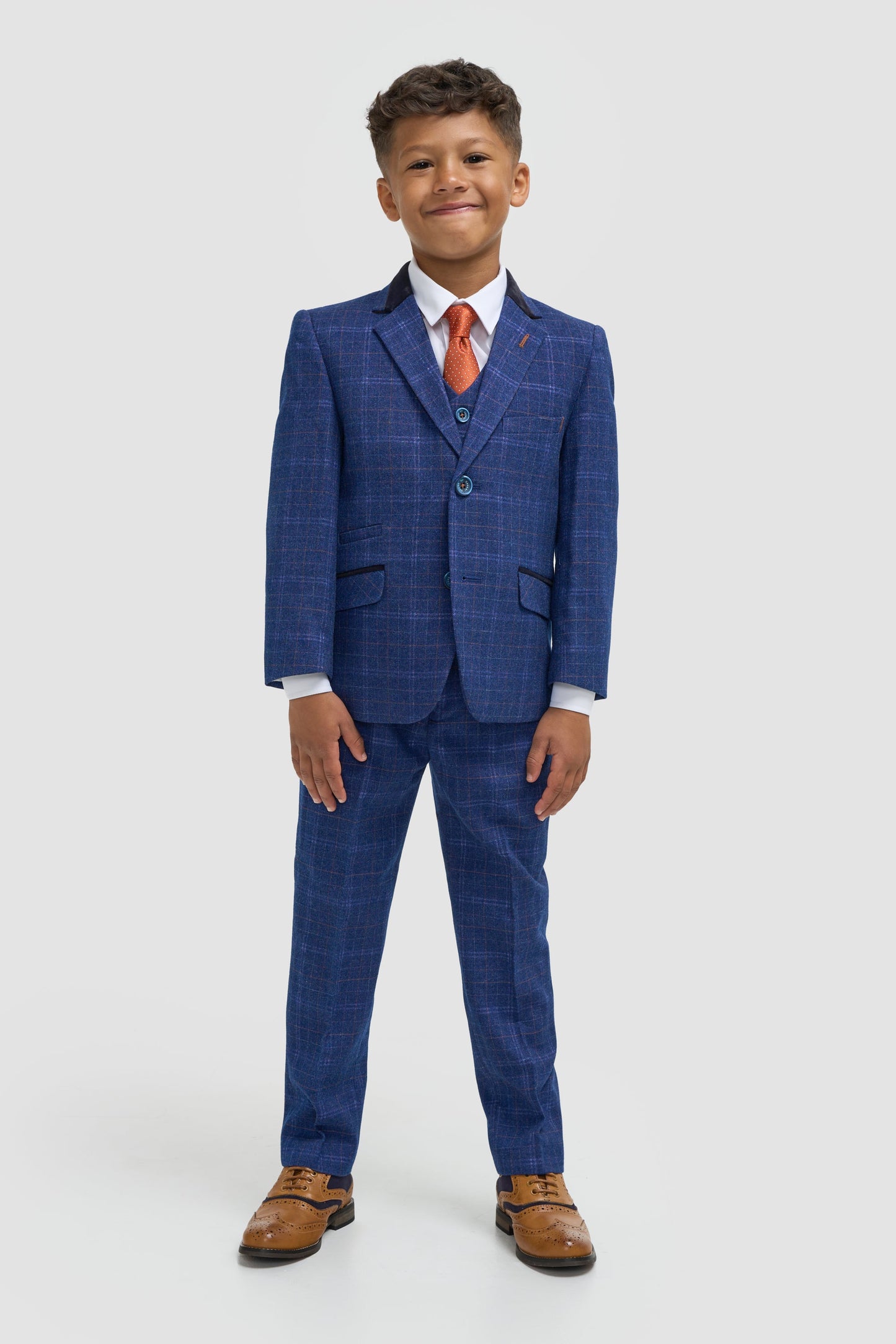 Boys Blue Check Three Piece Suit