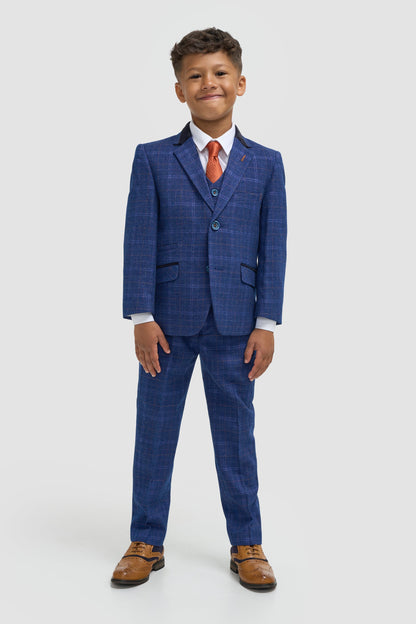 Boys Blue Check Three Piece Suit