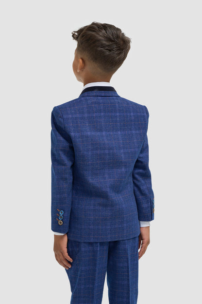 Boys Blue Check Three Piece Suit
