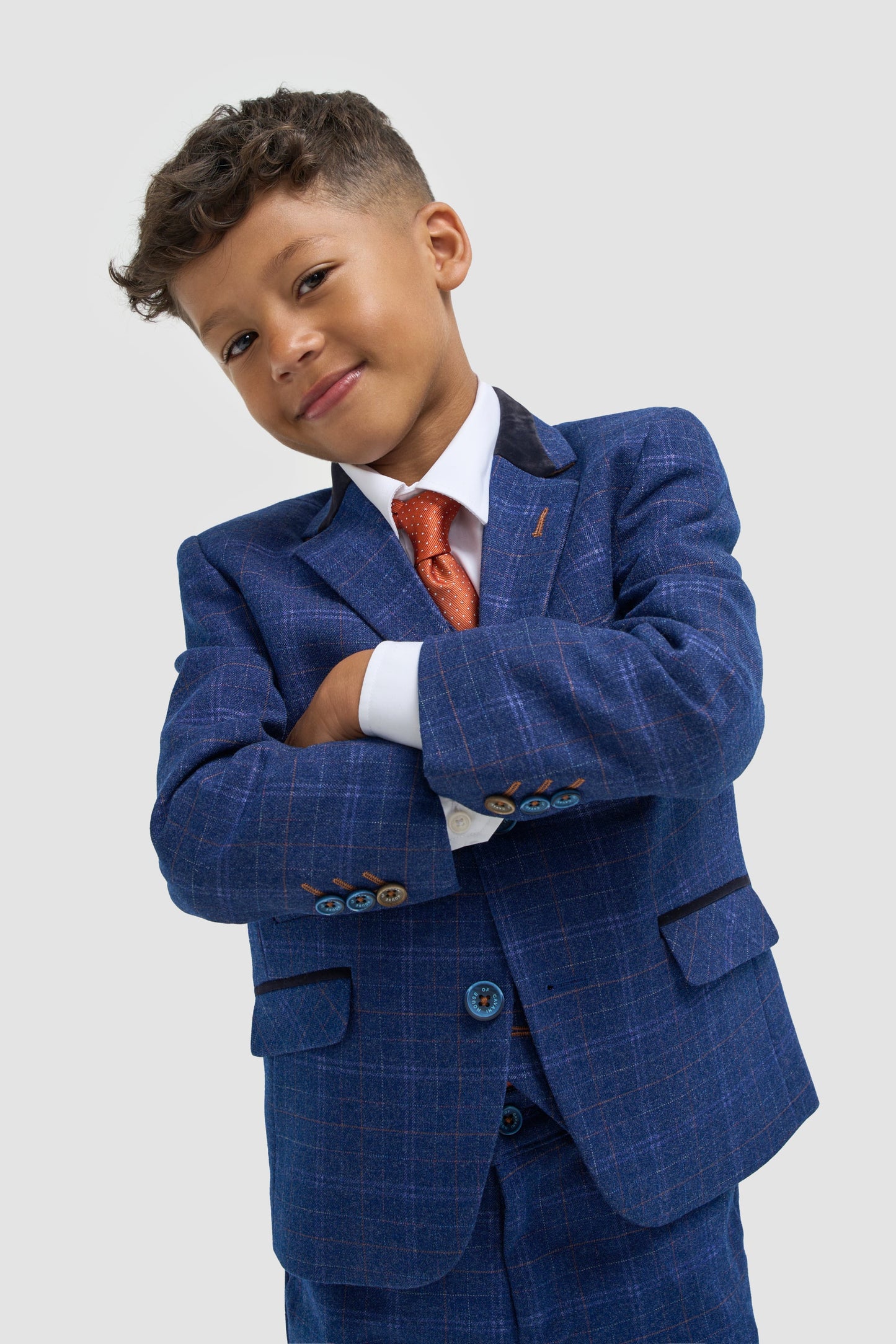 Boys Blue Check Three Piece Suit